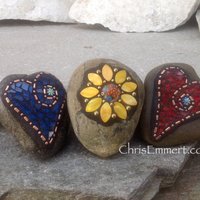 Garden Stone/Paperweights #2 Group Mosaic Heart, Mosaic Rock, Mosaic Garden Stone, Home Decor, Gardening, Gardening Gift,