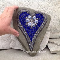 Cobalt Blue Mosaic Heart, Mosaic Rock, Mosaic Garden Stone, Home Decor, Garden Gift, Gardener