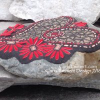 Copper, Red Flowers and Bronze Mirror, Heart Mosaic -Garden Stone