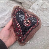Black Angel Wing Mosaic Heart, Mosaic Rock, Garden Stone, Home Decor, Gardener Gift, Garden Decor,
