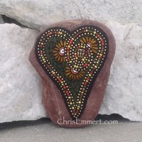 Green Heart with Orange Flowers and Brass Face,  Mosaic Garden Stone
