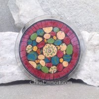 Mosaic Trivet, Candle Plate, Home Decor,  Mixed Media Art, Red, Green, Blue