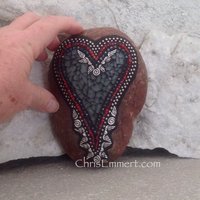 Angel Wing Mosaic Heart, Smoked Gray Heart, Mosaic Rock, Garden Stone, Home Decor, Gardener Gift, Garden Decor,