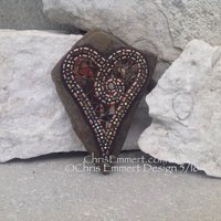 Copper and Bronze Mirror, Heart Mosaic -Garden Stone