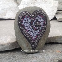 Iridescent White Heart, Roses, Garden Stone, Mosaic, Garden Decor