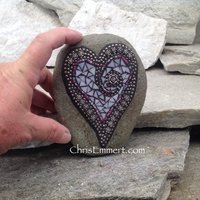 Iridescent White Heart, Roses, Garden Stone, Mosaic, Garden Decor