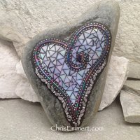 Iridescent White Angel Wing Heart, Garden Stone, Mosaic, Garden Decor