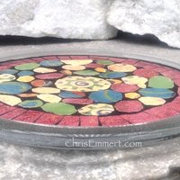 Mosaic Trivet, Candle Plate, Home Decor,  Mixed Media Art, Red, Green, Blue