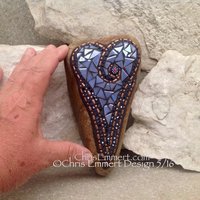 Copper and Blue ( Glow in the Dark) Heart -Mosaic / Garden Stone