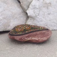 Green Heart with Orange Flowers and Brass Face,  Mosaic Garden Stone