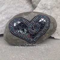 Smoked Mirror, Heart, Teal, Mosaic, Garden Stone, Gardener Gift, Home Decor, Garden Decor