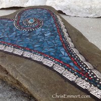 Large Turquoise Heart  Mosaic Garden Stone