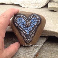 Sky Blue Angel Wing Heart, Paperweight, Garden Stone, Mosaic, Garden Decor