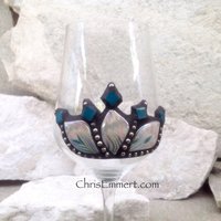 Iridescent White/Pink/Teal and Black Wine Glass Pair