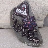 Special Price #1 Love Rock, Heart, Butterflies, Garden Stone, Mosaic, Garden Decor