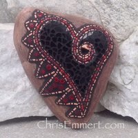 Black Angel Wing Mosaic Heart, Mosaic Rock, Garden Stone, Home Decor, Gardener Gift, Garden Decor,