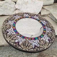 Iridescent Lavender Round Mosaic Mirror, Home Decor