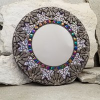 Iridescent Lavender Round Mosaic Mirror, Home Decor