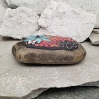 Teal Flower w/Red, Black Paw Print - Garden Stone, Pet Memorial, Garden Decor Dragonflies