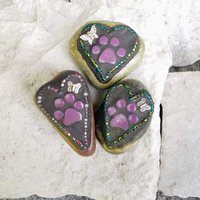 3 Little Purple Paw Prints, Garden Stone, Pet Memorial, Garden Decor