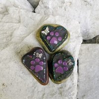 3 Little Purple Paw Prints, Garden Stone, Pet Memorial, Garden Decor