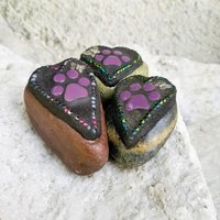 3 Little Purple Paw Prints, Garden Stone, Pet Memorial, Garden Decor