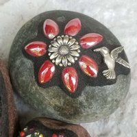 Mosaic Garden Stone Paperweights, Secret Santa Stocking Stuffer, #2 Group Mosaic Heart and Rocks,   