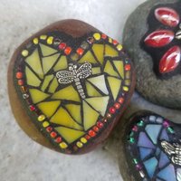 Mosaic Garden Stone Paperweights, Secret Santa Stocking Stuffer, #1 Group Mosaic Heart and Rocks 