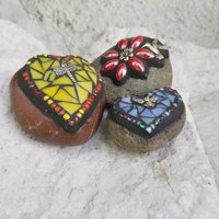 Mosaic Garden Stone Paperweights, Secret Santa Stocking Stuffer, #1 Group Mosaic Heart and Rocks 