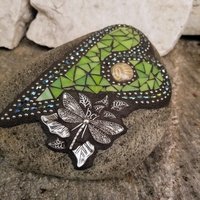 Lime Green Heart, Mosaic Paperweight, Dragonfly Garden Stone