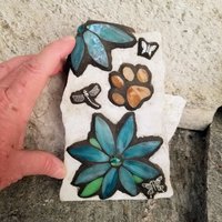 Mosaic Pet Memorial, Teal Flowers Dragonfly Garden Stone, Garden Decor