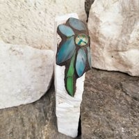 Mosaic Pet Memorial, Teal Flowers Dragonfly Garden Stone, Garden Decor