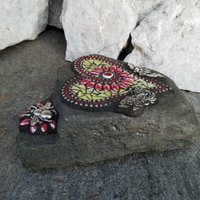 Red and Yellow Flower Mosaic Heart, Garden Stone, Garden Decor