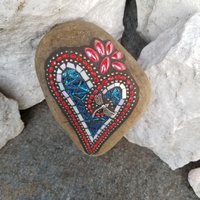 Americana Heart Mosaic / Garden Stone, Dragonfly