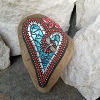 Americana Heart Mosaic / Garden Stone, Dragonfly