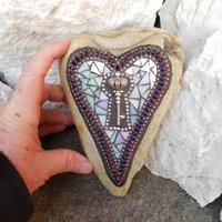 Key Heart, Mosaic, Garden Stone,  Gardener Gift, Home Decor, Garden Decor