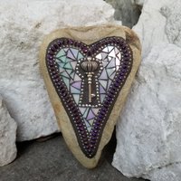 Key Heart, Mosaic, Garden Stone,  Gardener Gift, Home Decor, Garden Decor