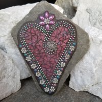 Purple Flower Mosaic Heart, Garden Stone, Garden Decor