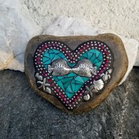 Teal and Red Kissing Fish Heart, Mosaic,  Porch Decor, Beach Decor