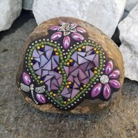 Purple Flower Mosaic Heart, Garden Stone, Garden Decor