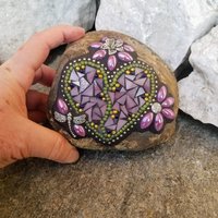 Purple Flower Mosaic Heart, Garden Stone, Garden Decor