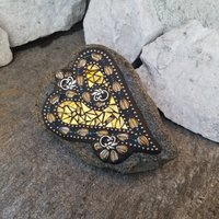 Gold Mirror Heart, Garden Stone, Mosaic, Garden Decor