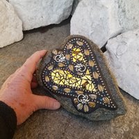 Gold Mirror Heart, Garden Stone, Mosaic, Garden Decor