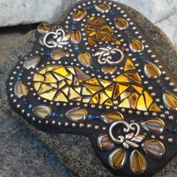 Gold Mirror Heart, Garden Stone, Mosaic, Garden Decor