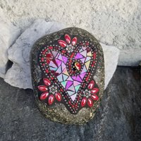 Iridescent Red Heart, Mosaic Garden Stone Valentine Heart