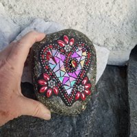 Iridescent Red Heart, Mosaic Garden Stone Valentine Heart