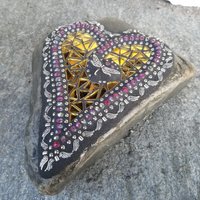 Gold Mirror Angel Wing Heart, Garden Stone, Mosaic, Garden Decor