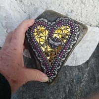 Gold Mirror Angel Wing Heart, Garden Stone, Mosaic, Garden Decor