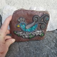 Teal Bluebird on a Branch Mosaic-Garden Stone