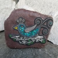 Teal Bluebird on a Branch Mosaic-Garden Stone